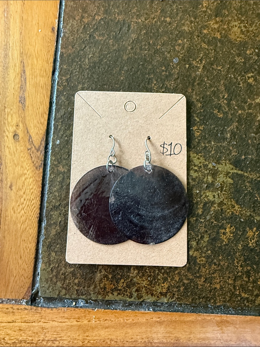 Round Black Disc Dangle Earrings